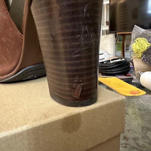 Vintage Lauren Ralph Lauren Odessa Brown Leather Peep-Toe Heeled Sandals Size 9M - Picture 5 of 12